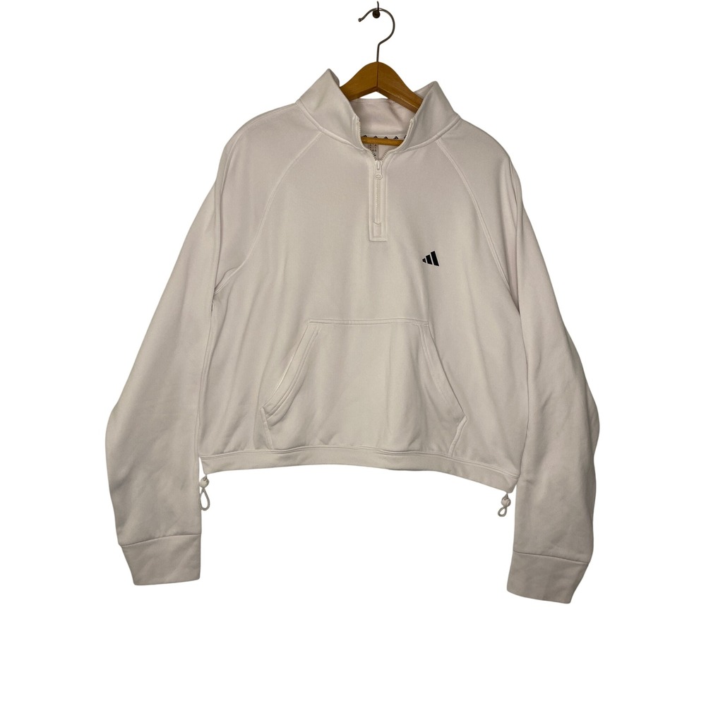 Adidas Sportswear White Quarter Zip Cropped Sweatshirt Pullover Womens 1X Cozy
